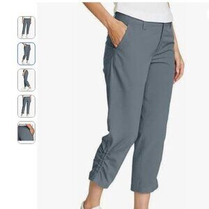 Eddie Bauer Womens Stretch Ripstop Crop Capri Pants Size 12 Gray Cargo Pockets